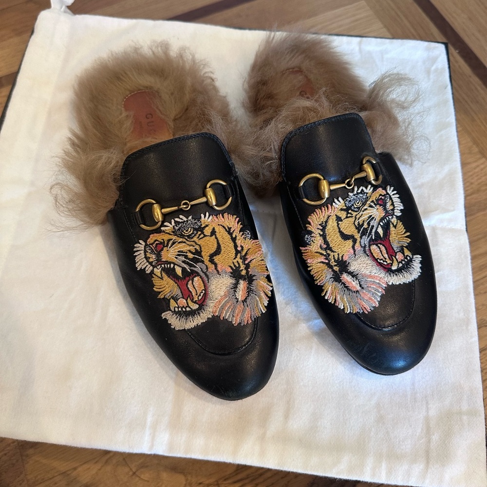 Gucci Princetown Tiger Fur Mule Slippers